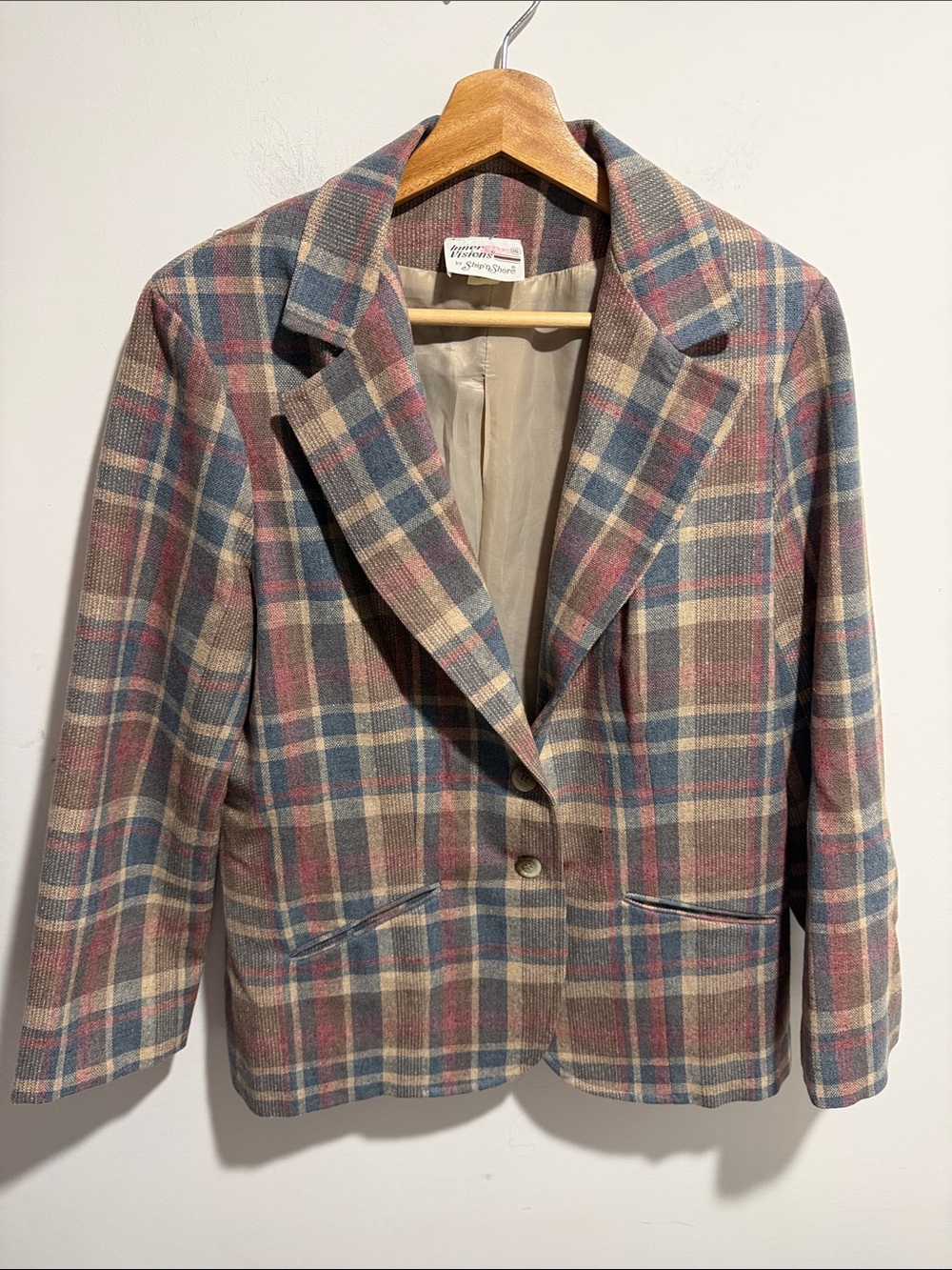 Vintage Plaid Wool Blend Women's Blazer Size 16